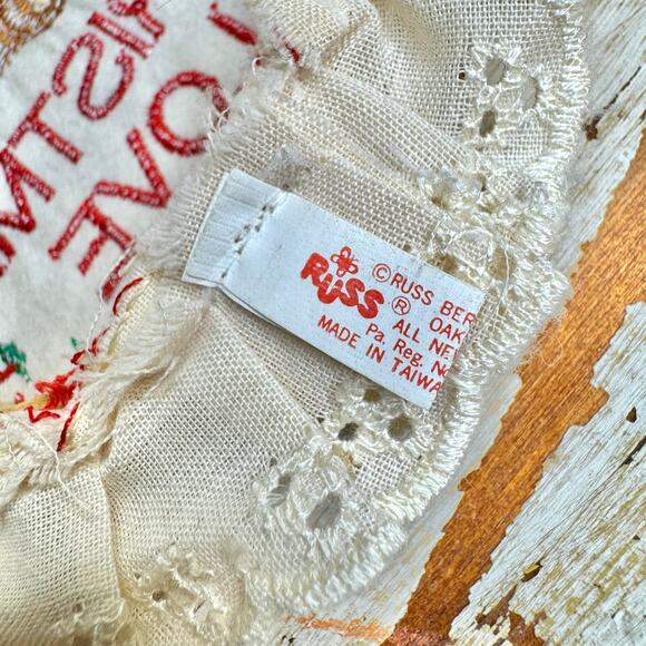 VTG Russ Christmas Love Santa Bear Circle Lace Ornament Embroidered - Picture 4 of 8